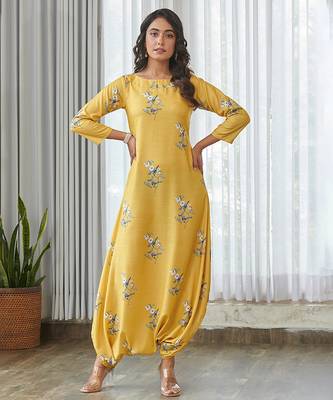 Yellow floral printed cotton jumpsuit 3