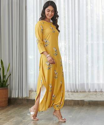 Yellow floral printed cotton jumpsuit 4