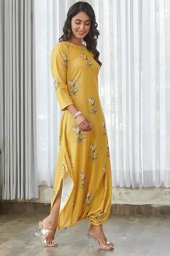 Yellow floral printed cotton jumpsuit