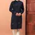 Elegant navy blue premium silk kurta with embroidery & sequins work, paired with cotton pajama     party & ethnic wear