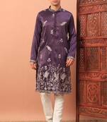 Premium wine silk embroidered kurta with sequins work & cotton pajama     wedding & festive collection