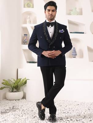 Blue rayon embroidered tuxedo 1