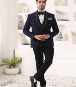Blue rayon embroidered tuxedo