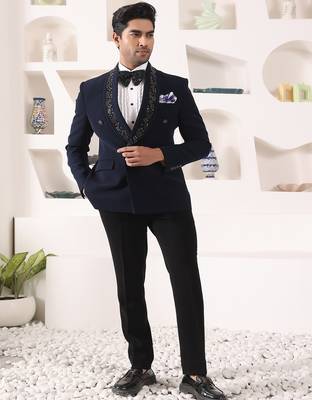 Blue rayon embroidered tuxedo 2