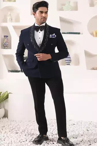 Blue rayon embroidered tuxedo