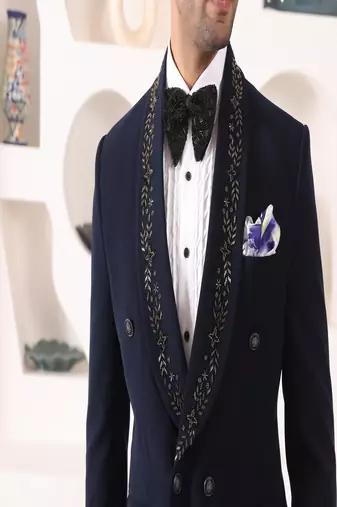 Blue rayon embroidered tuxedo