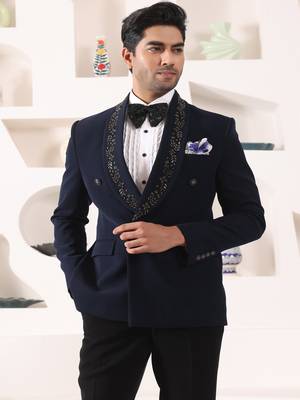 Blue rayon embroidered tuxedo 4