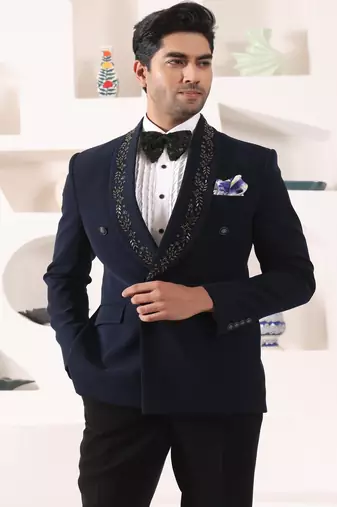 Blue rayon embroidered tuxedo