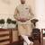 Beige cotton silk nehru jacket set