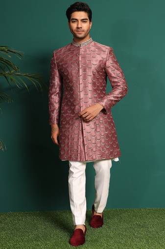 Pink silk embroidered sherwani