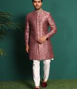 Pink silk embroidered sherwani