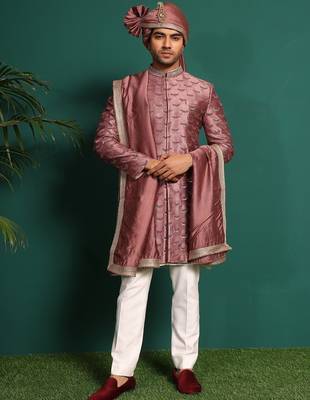 Pink silk embroidered sherwani 2