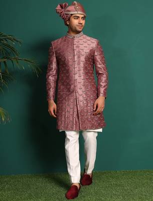 Pink silk embroidered sherwani 3