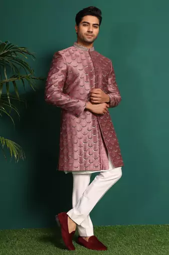 Pink silk embroidered sherwani