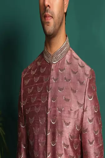 Pink silk embroidered sherwani