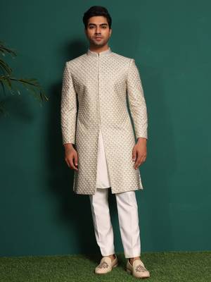 White silk embroidered sherwani 2