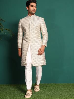 White silk embroidered sherwani 4