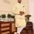 Yellow  cotton silk embroidered nehru jacket set