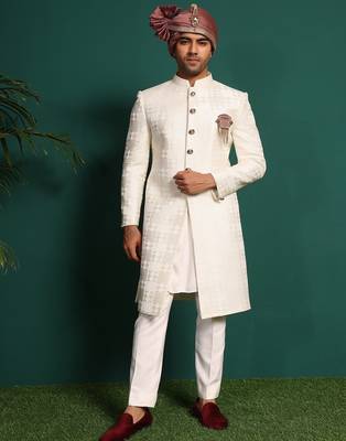 White silk embroidered sherwani 1