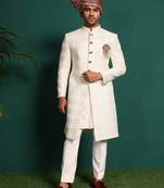 White silk embroidered sherwani