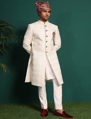 White silk embroidered sherwani 2