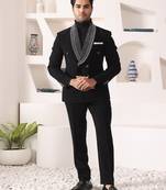 Black rayon embroidered tuxedo