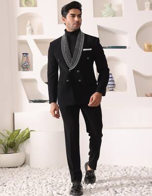 Black rayon embroidered tuxedo 2