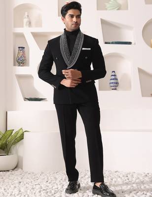 Black rayon embroidered tuxedo 3