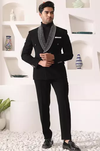Black rayon embroidered tuxedo