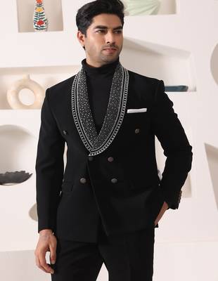 Black rayon embroidered tuxedo 4