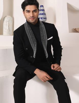 Black rayon embroidered tuxedo 5