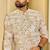Cream golden schiffli chikan sequence work rayon kurta with cotton pajama