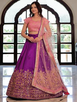 Purple & Pink Semi-Stitched Lehenga & Unstitched Blouse with Dupatta 6