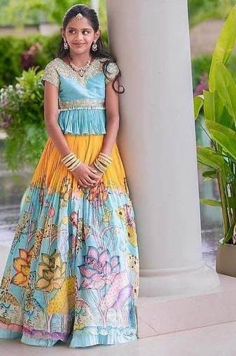 Alluring Heavy Chinon Silk Embroidery And Printed Sky Blue Readymade Lehenga Choli