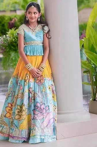 Alluring Heavy Chinon Silk Embroidery And Printed Sky Blue Readymade Lehenga Choli