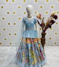 Alluring Heavy Chinon Silk Embroidery And Printed Sky Blue Readymade Lehenga Choli