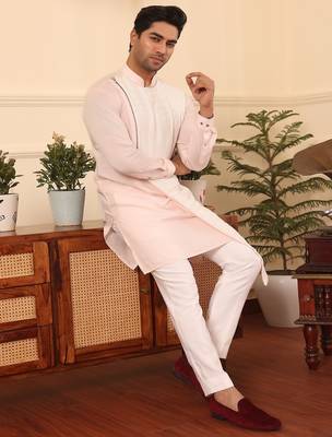 Pink cotton silk kurta pajama 3
