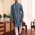 Blue cotton silk kurta jacket set
