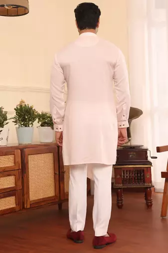 Blue cotton silk kurta jacket set