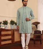 Green  cotton silk kurta jacket set