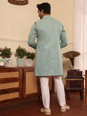 Green  cotton silk kurta jacket set 2