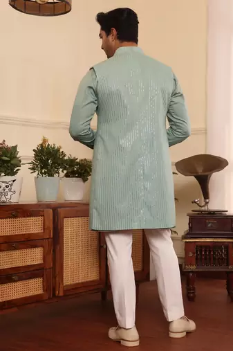 Green  cotton silk kurta jacket set