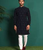Blue rayon embroidered kurta jacket set