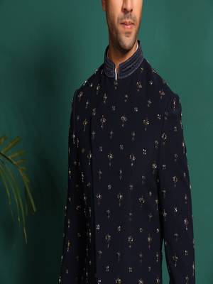 Blue rayon embroidered kurta jacket set 3