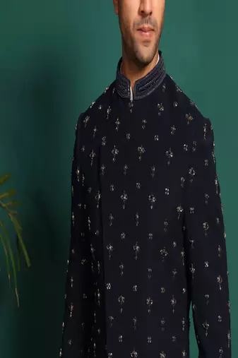 Blue rayon embroidered kurta jacket set