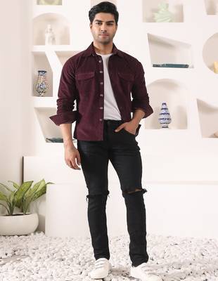 Wine cotton solid shacket 1