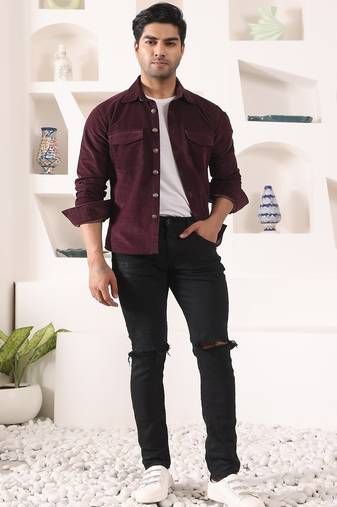 Wine cotton solid shacket