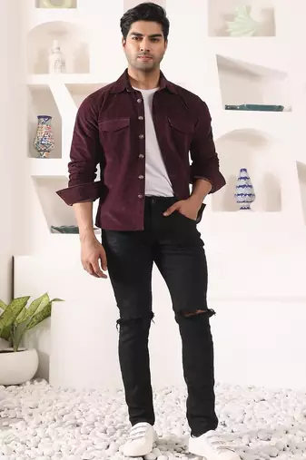 Wine cotton solid shacket