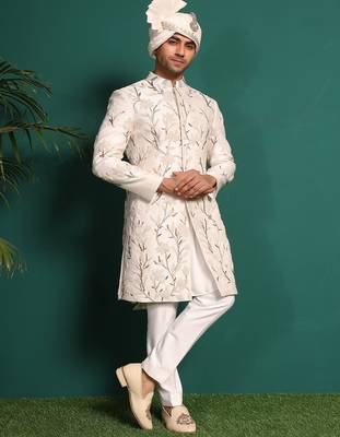 White silk embroidered sherwani 2