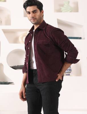 Wine cotton solid shacket 2